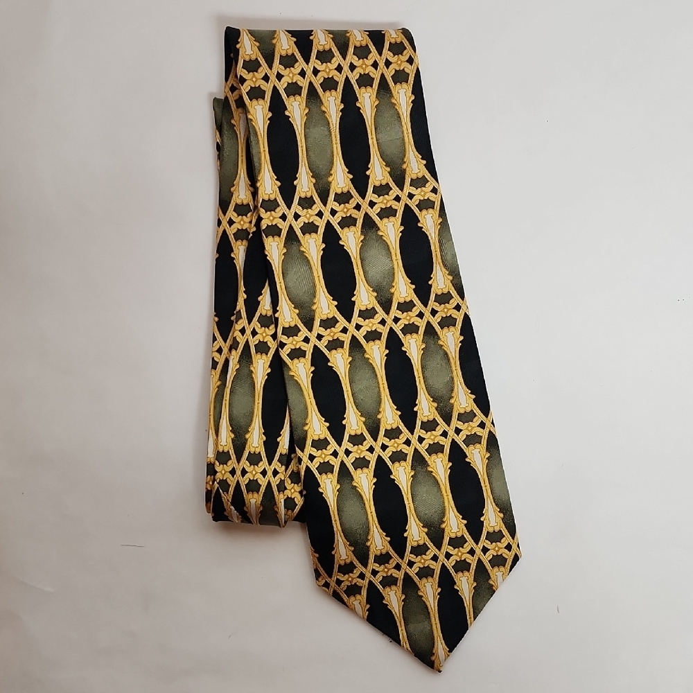 Valentina Italy Milano 100% Silk Elegant Gold and Black Men's Tie